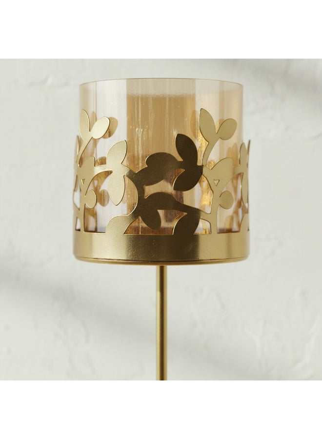 Home Box Metal Leaf Candleholder in Gold - 7.5x7.5x21 cm - Image 2